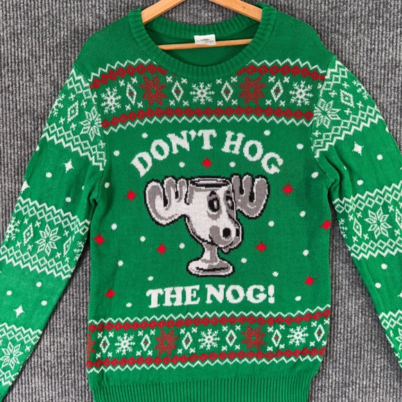 National Lampoon Christmas Vacation Sweater M Green Ugly Xmas Party Dont Hog Nog - Picture 1 of 8